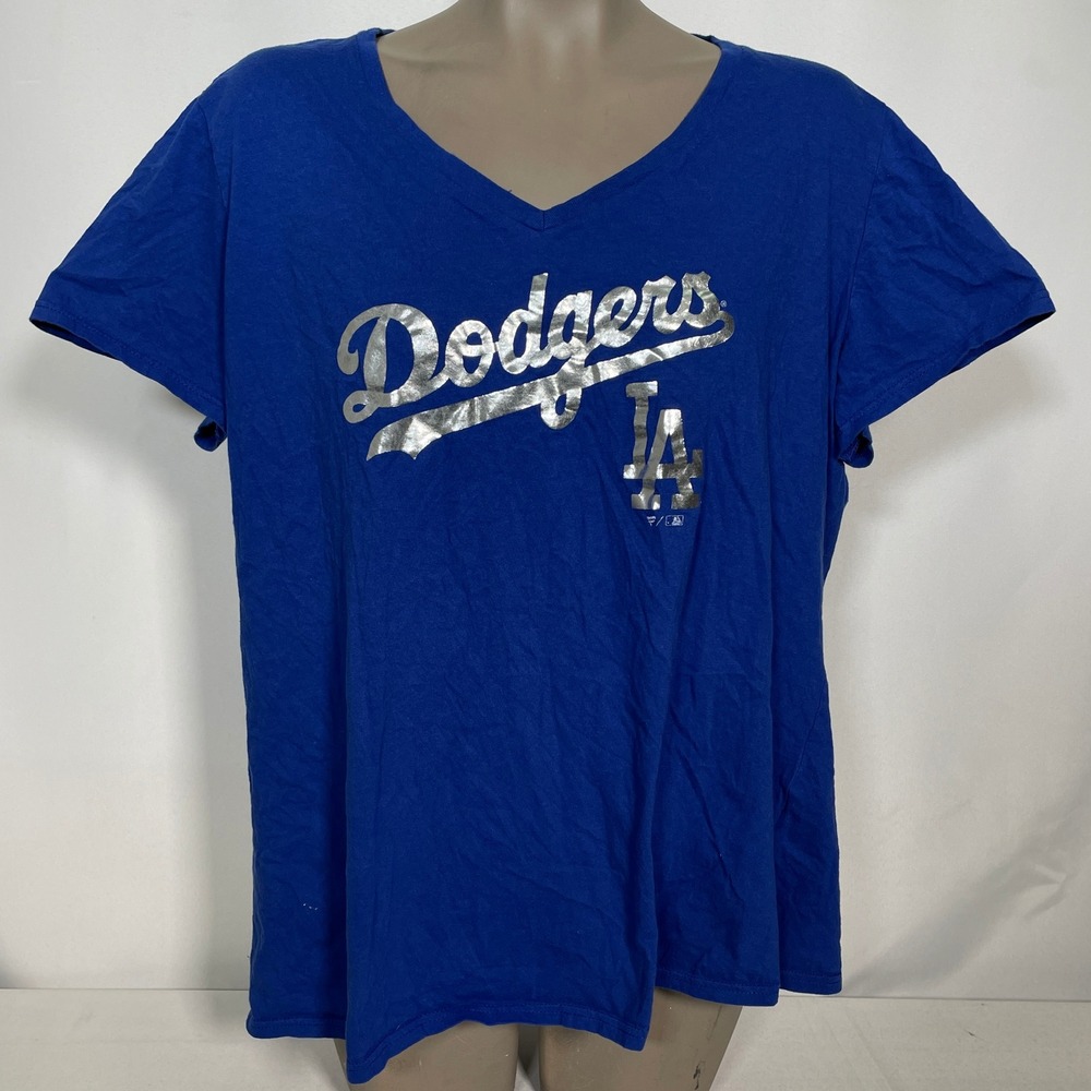 Los Angeles Dodgers MLB Baseball Fanatics Blue Silver Foil T-Shirt Women's 2XL